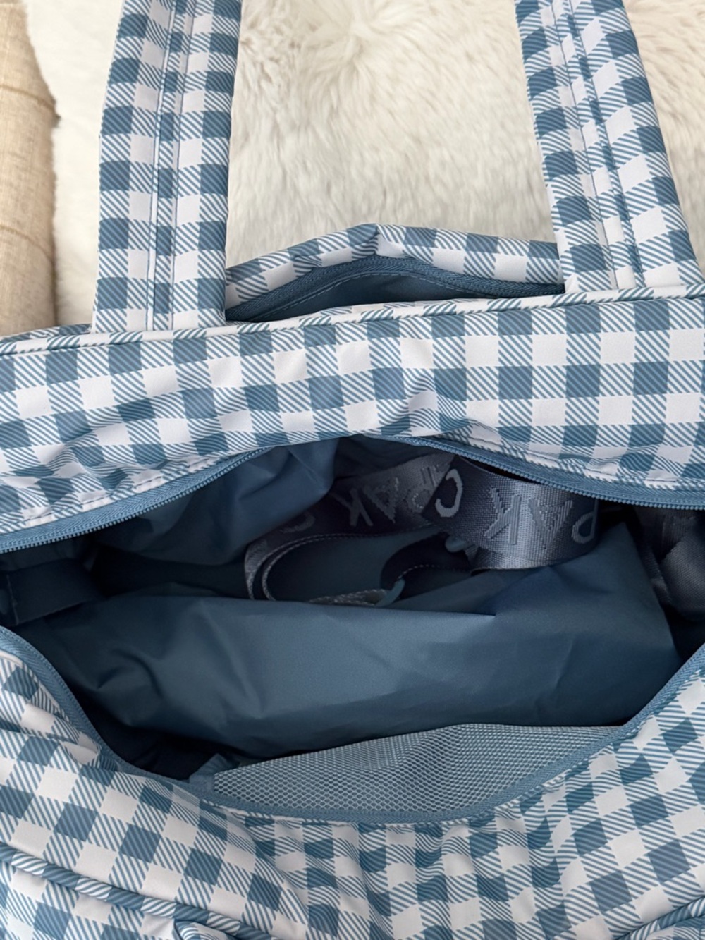 CALPAK Luka Duffel French Blue Gingham - Picture 2 of 5
